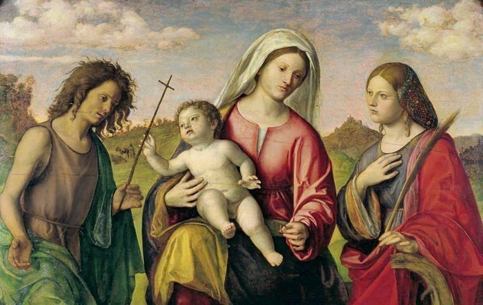 La Vierge à l'Enfant avec sainte Catherine et saint Jean-Baptiste - Cima da Conegliano image 1 copie peinte à la main à l’huile