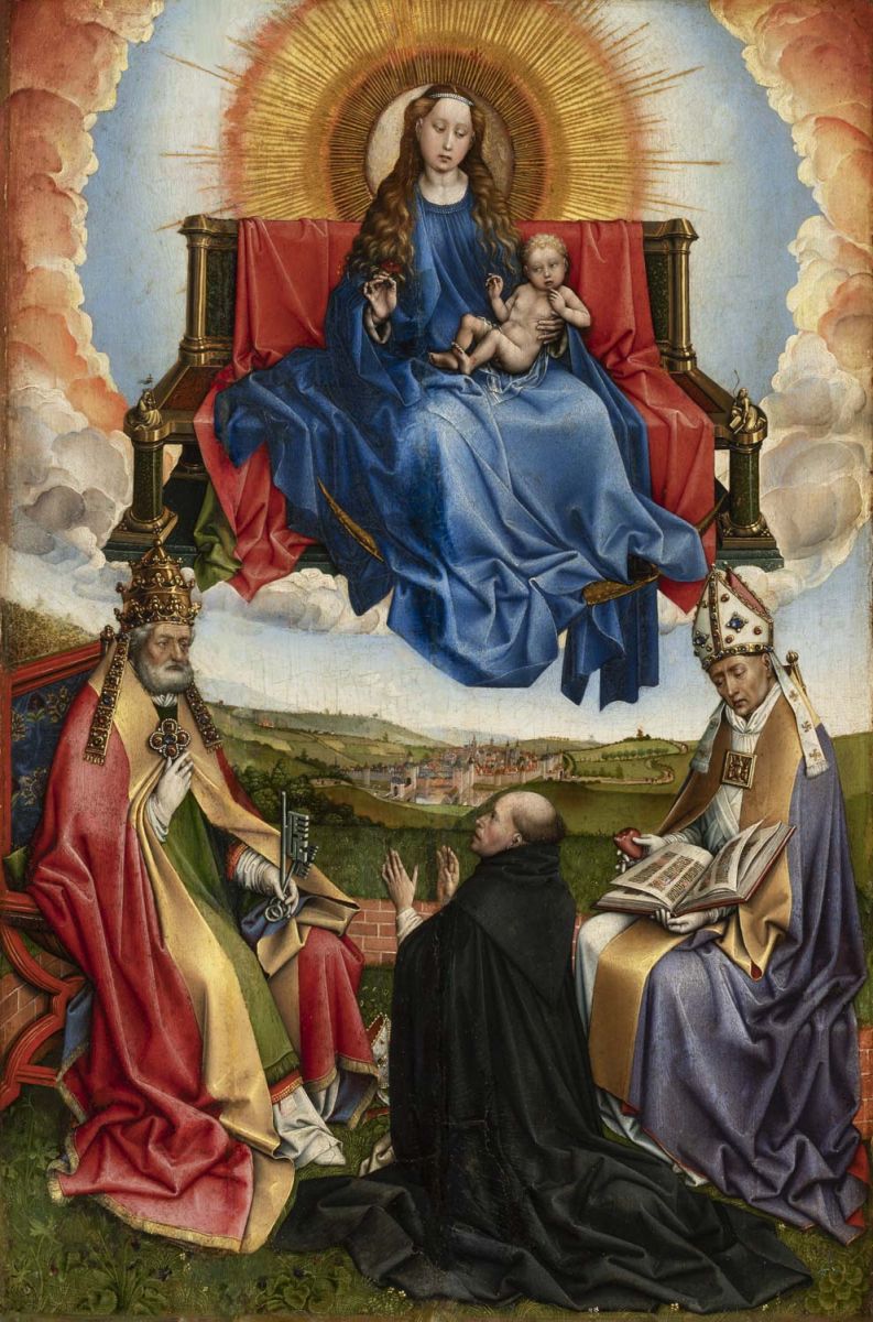 La Vierge en gloire entre saint Pierre et saint Augustin vénérée par un donateur - Robert Campin