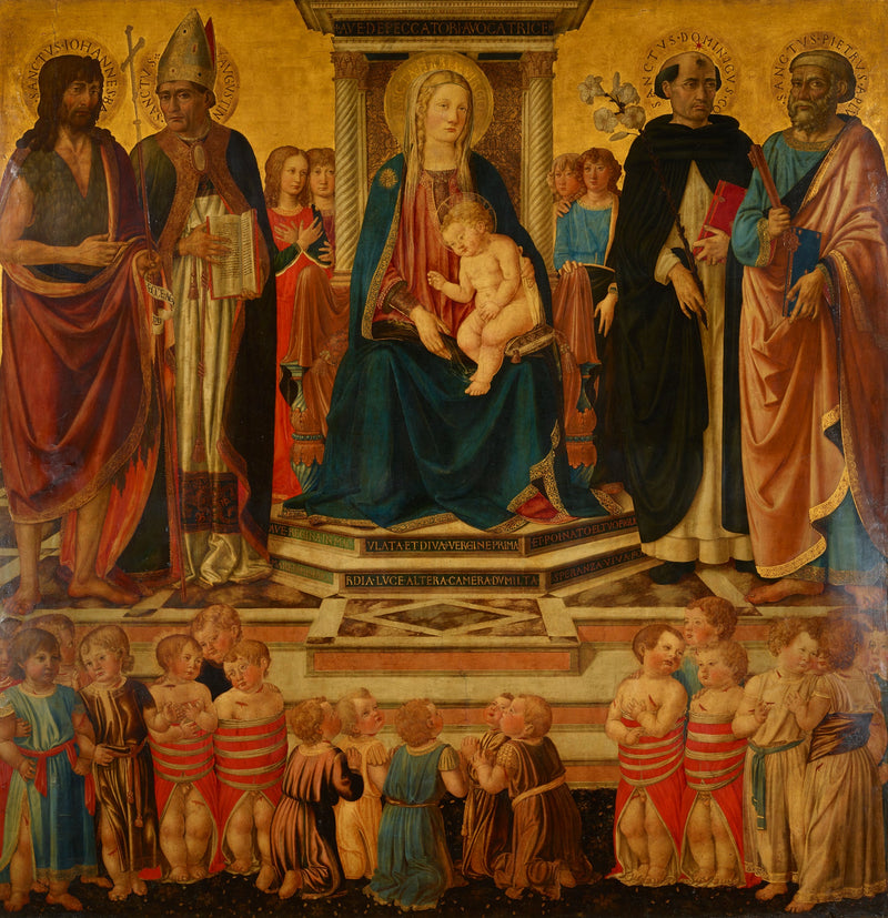 La Vierge et l'Enfant bénissant trônant avec les saints Jean, Augustin, Dominique, Pierre et les victimes du massacre d'enfants béthémitique - Cosimo Rosselli