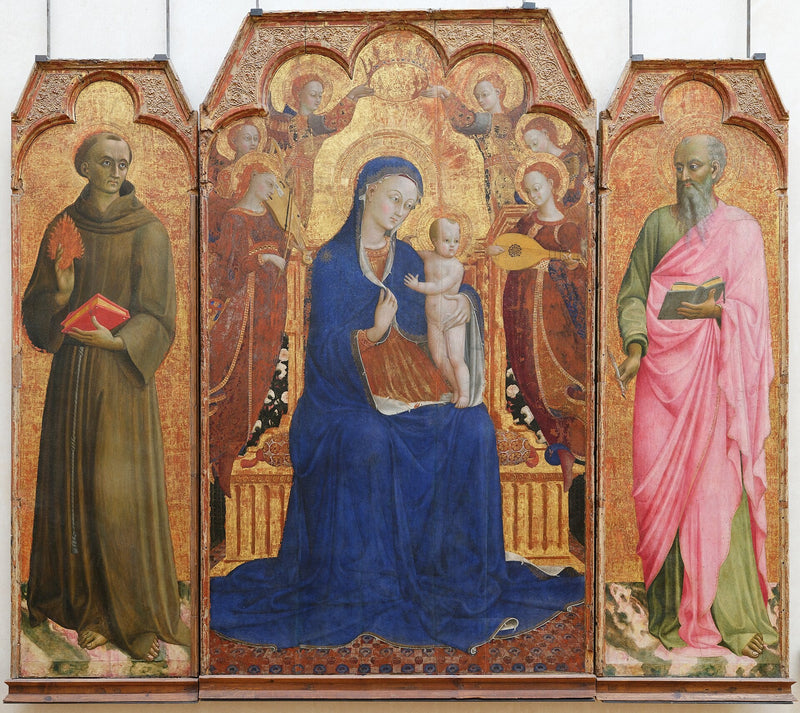 La Vierge et l'Enfant entourés d'anges, Saint Antoine de Padoue et Saint Jean l'Évangéliste - Stefano di Giovanni (Sassetta)