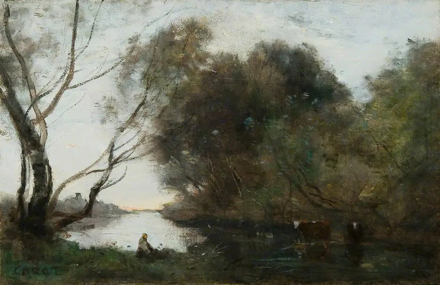 Lac : Coucher de soleil - Jean-Baptiste Camille Corot