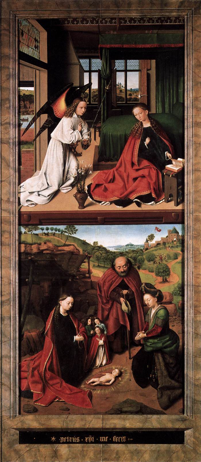 L’adoration de l’Enfant Jésus ; en arrière-plan l’Annonciation aux bergers. - Petrus Christus - Alpha Reproduction