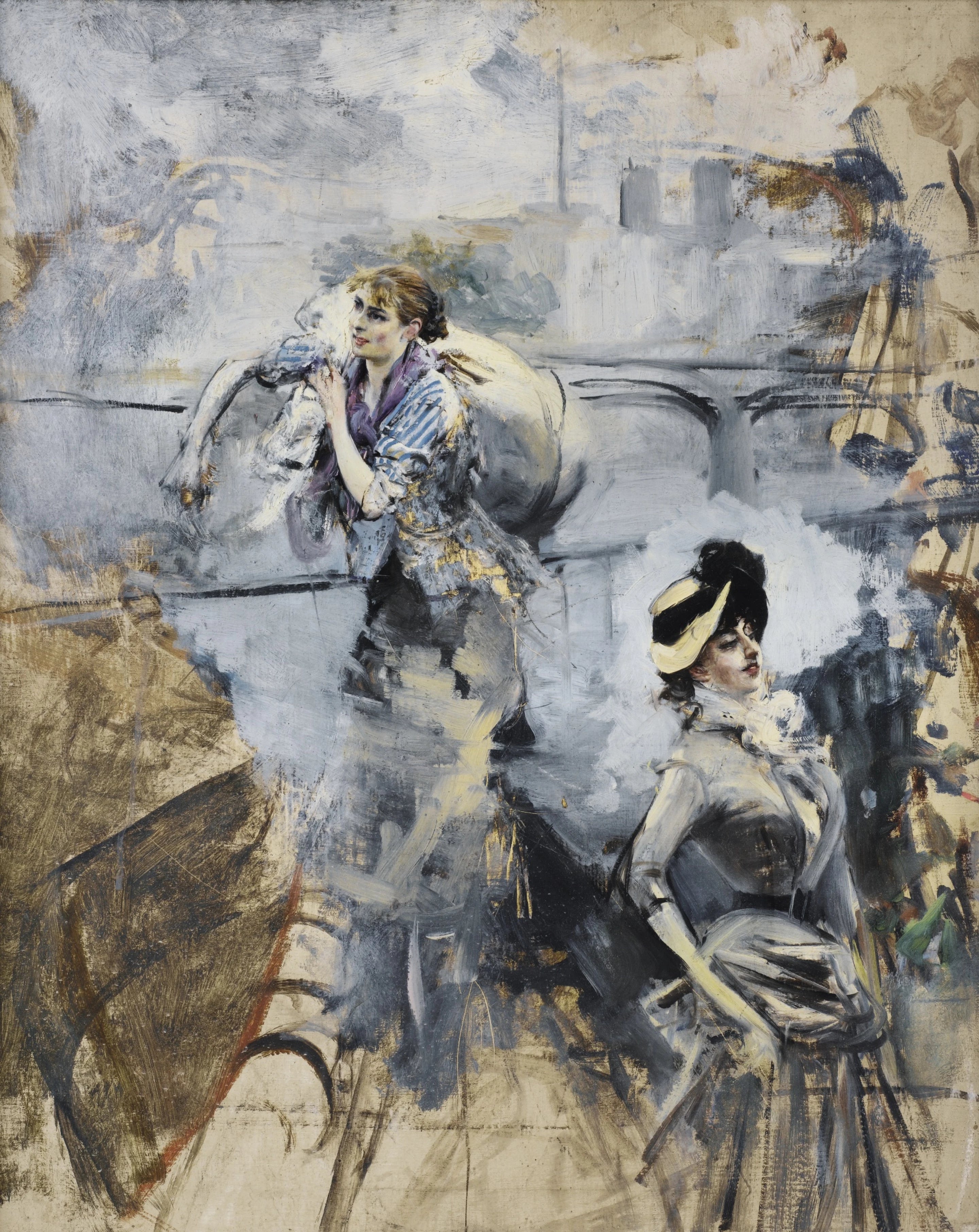 Lavandière et jeune brune au bord de la Seine, Paris - Giovanni Boldini