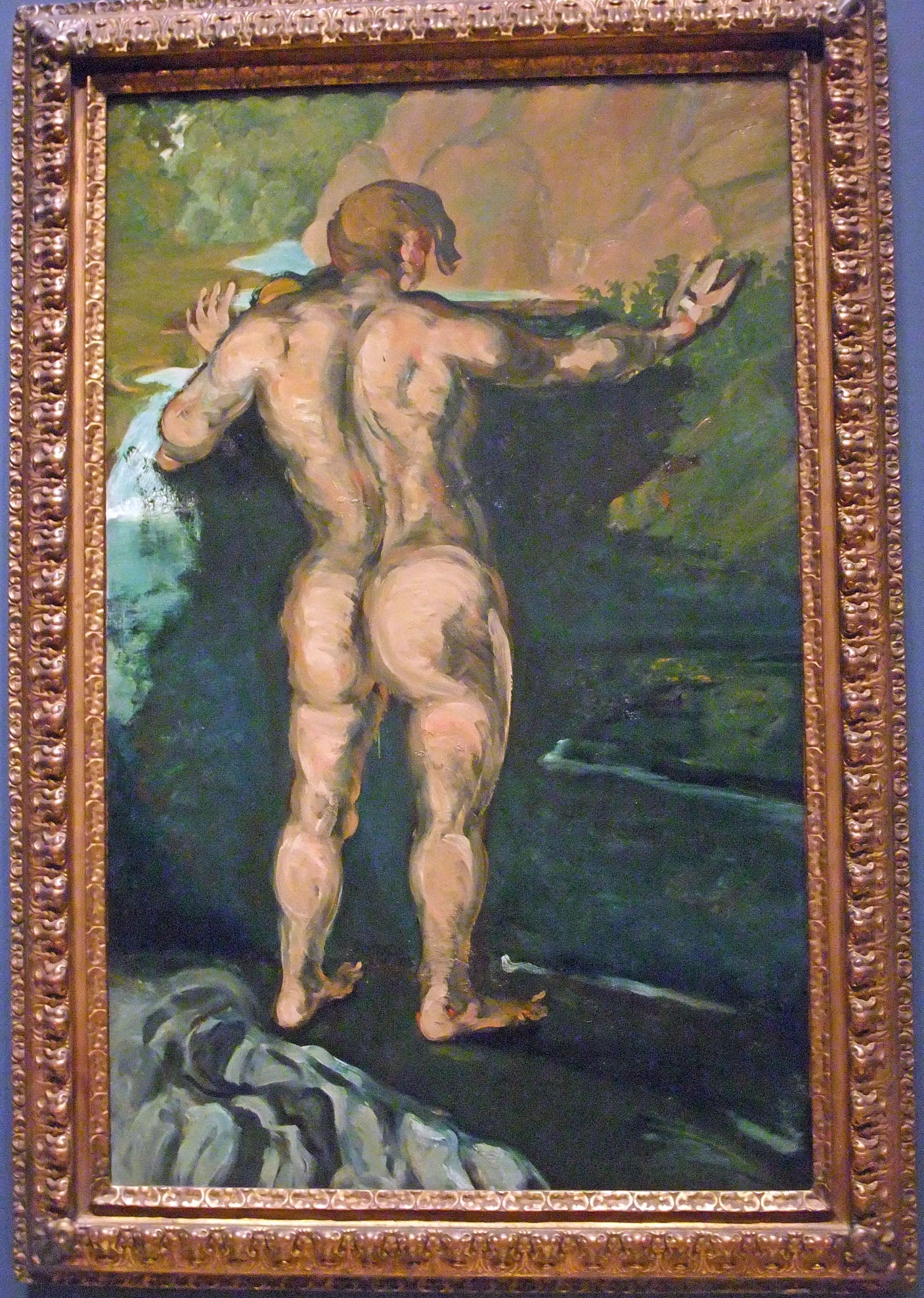 Reproduction du tableau « Le Baigneur au rocher - Paul Cézanne » par Alpha Reproduction en peinture à l’huile