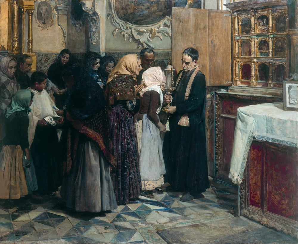Reproduction du tableau « Le Baiser à la relique - Joaquín Sorolla » par Alpha Reproduction en peinture à l’huile