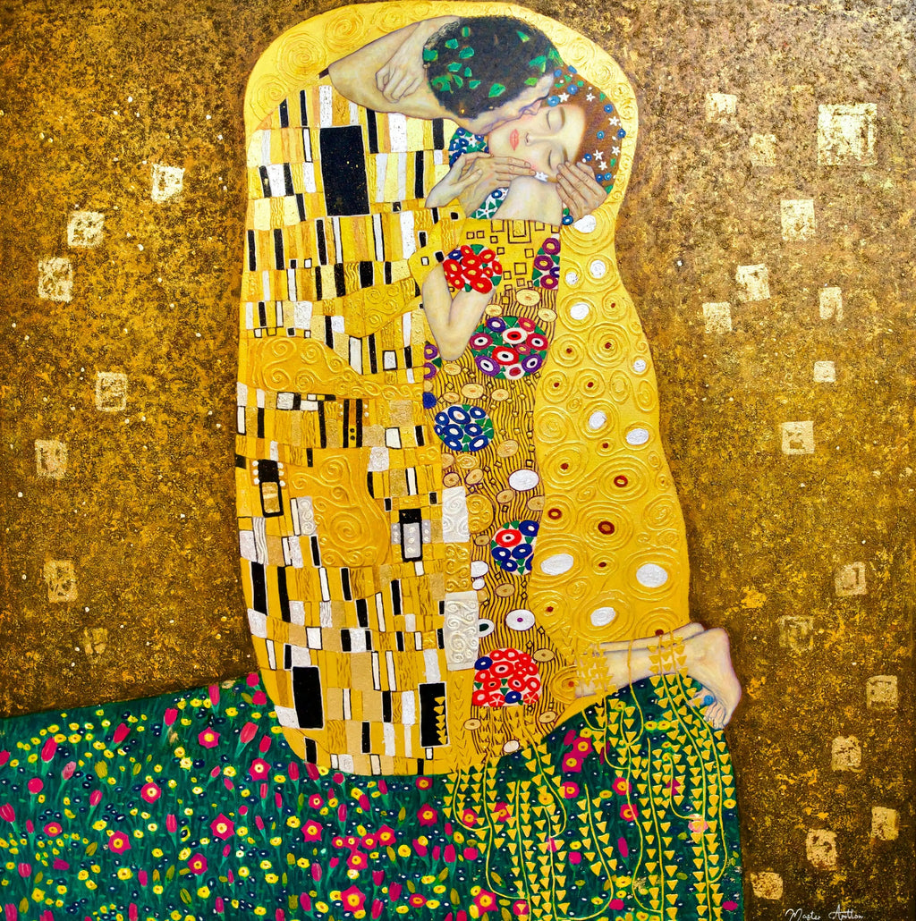 Le Baiser Réimaginé par Master Apollon | 200 x 200 cm image 1 reproduction artisanale de tableau