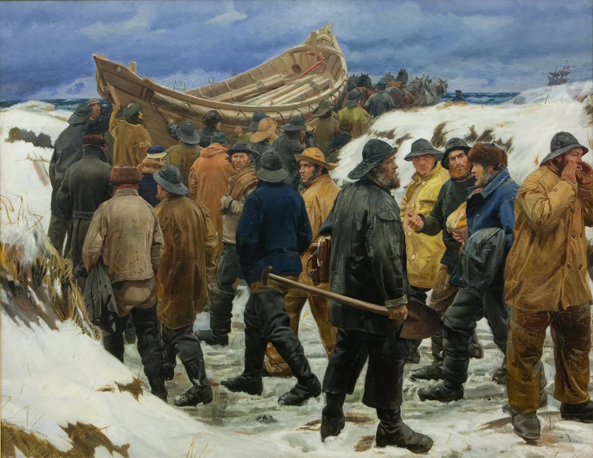 Le canot de sauvetage est pris dans les dunes - Michael Peter Ancher image 1 reproduction de peinture à l’huile