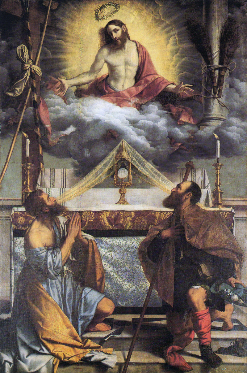 Le Christ avec l'Eucharistie et les saints Barthélemy et Roch - Alessandro Bonvicino