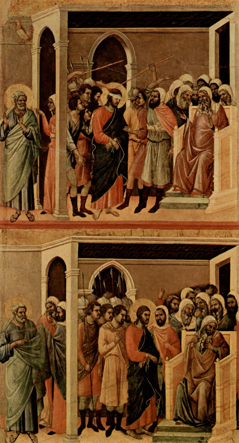 Le Christ moqué (en haut) ; Le Christ devant Caïphe (en bas) - Duccio di Buoninsegna