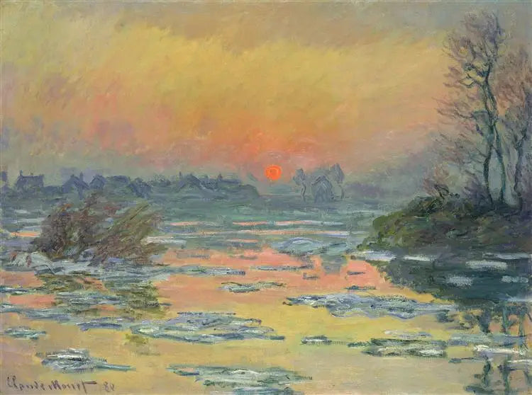 Le coucher du soleil sur la Seine en hiver - Claude Monet