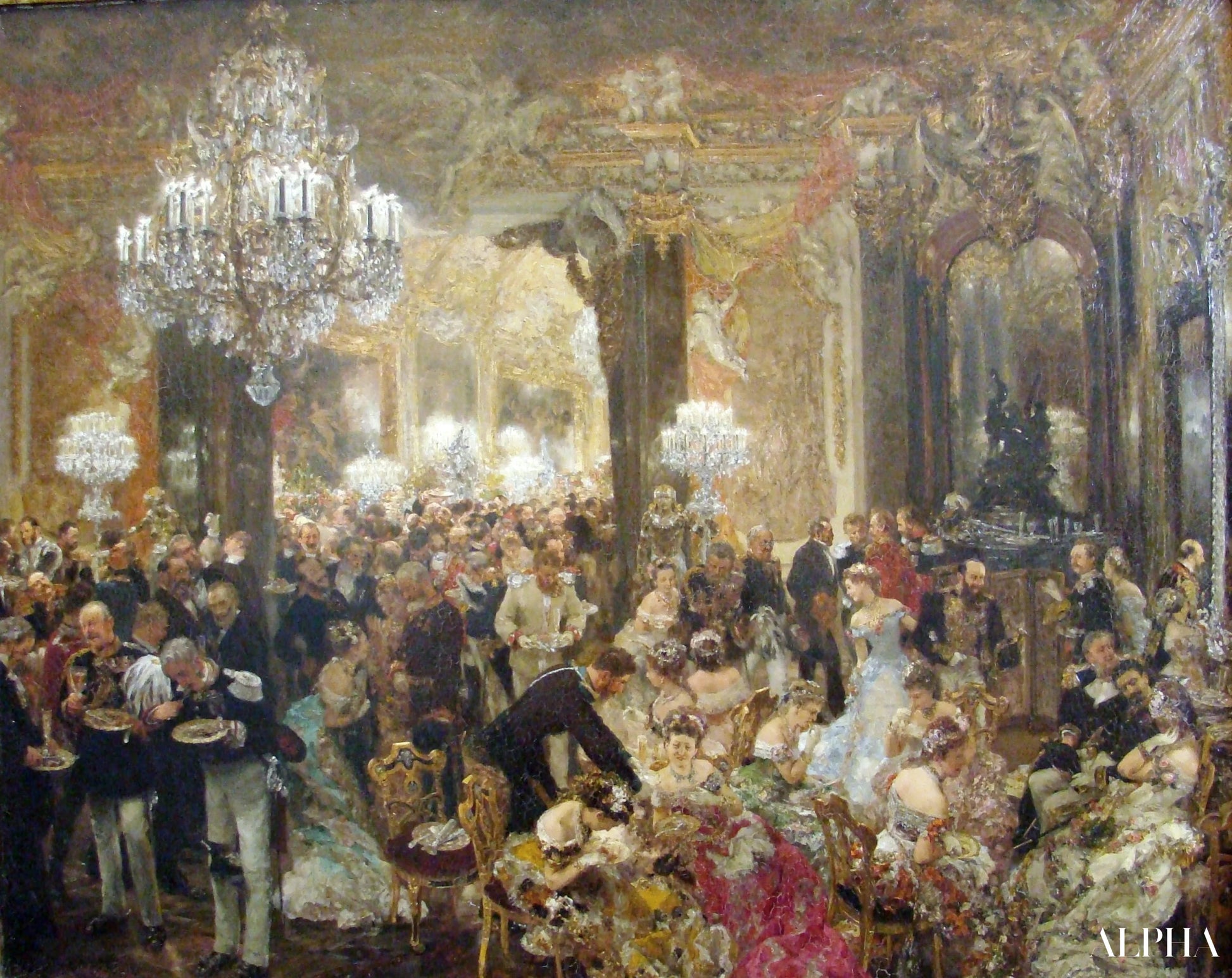 Reproduction du tableau « Le dîner au bal - Adolph von Menzel » par Alpha Reproduction en peinture à l’huile