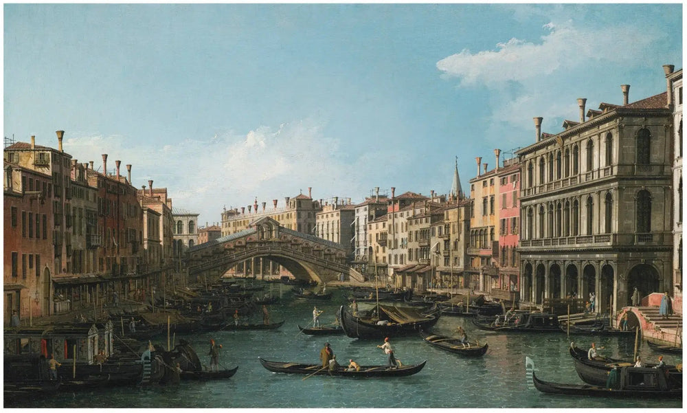 Le Grand Canal vu du nord-est depuis le Palazzo Dolfin-Manin jusqu'au pont du Rialto - Canaletto image 1 reproduction artisanale de tableau