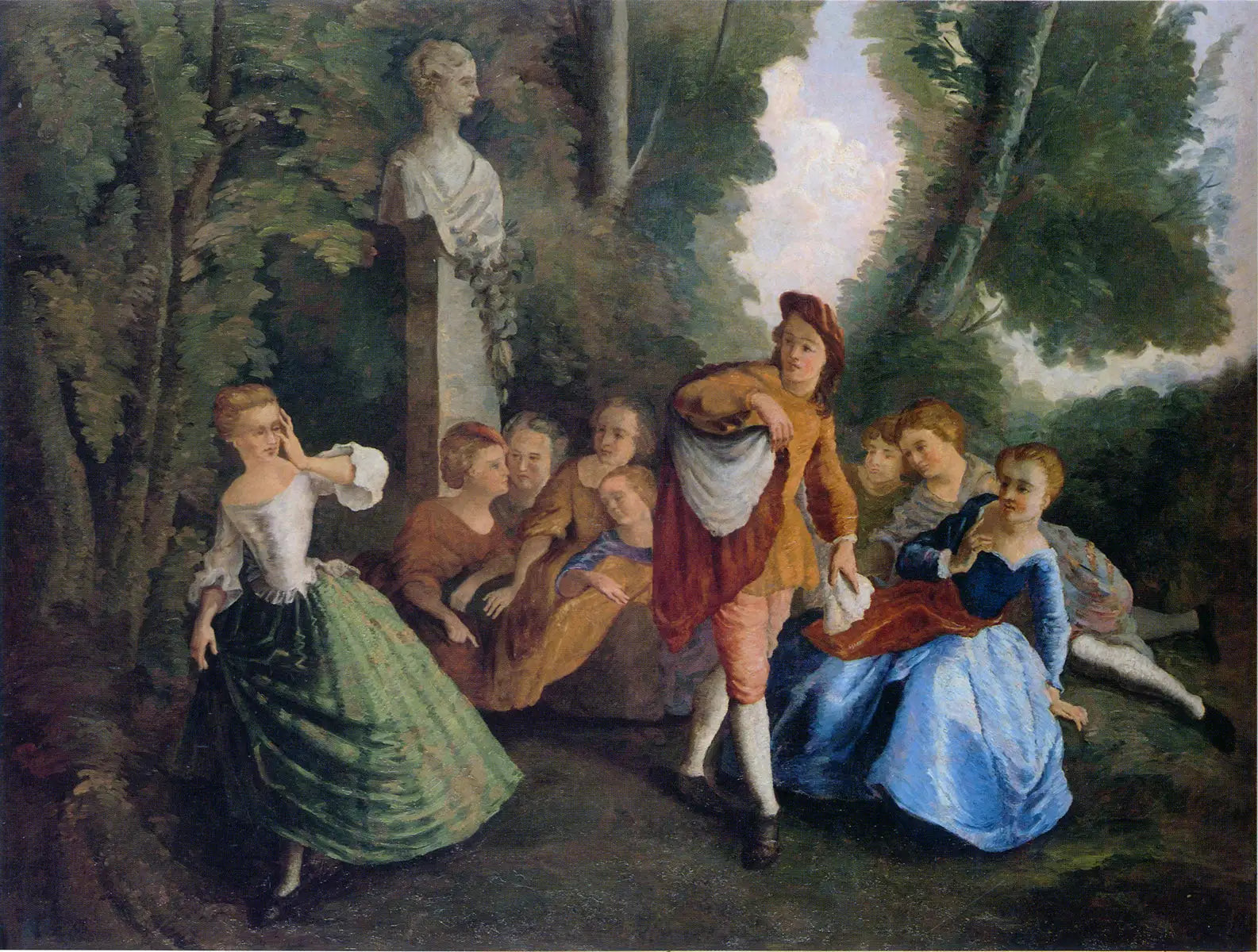 Reproduction du tableau « Le Jeu de cache-cache, d'après Lancret - Paul Cézanne » par Alpha Reproduction en peinture à l’huile