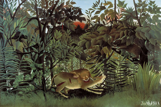 Le lion ayant faim se jette sur l'antilope - Henri Rousseau - Reproductions de tableaux et peintures haut de gamme