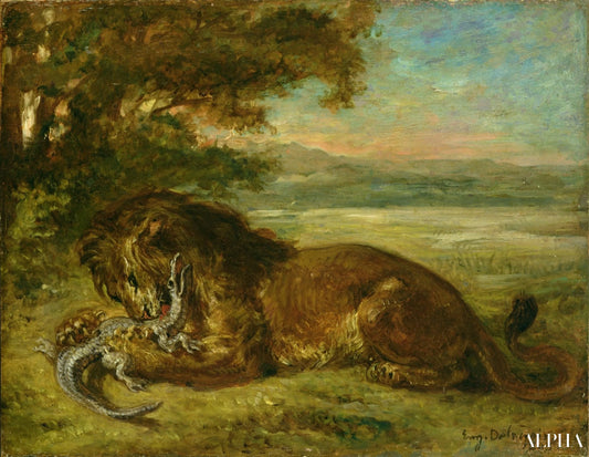 Le lion et l'alligator - Eugène Delacroix - Reproductions de tableaux et peintures haut de gamme