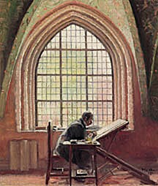 Le peintre Kongstad écrit le nouveau Grundlov (Constitution). - Michael Peter Ancher image 1 reproduction d’œuvre d’art à l’huile