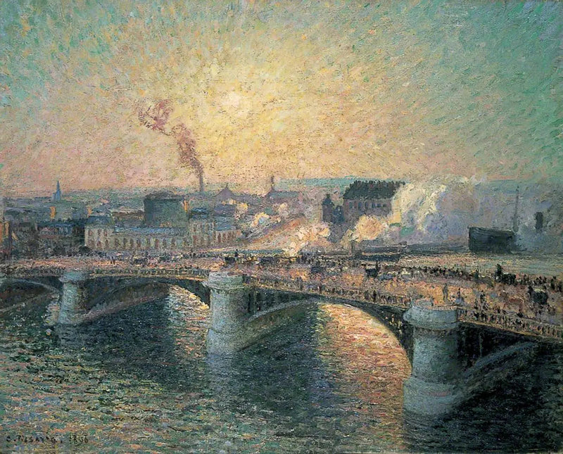 Le Pont Boieldieu, Rouen, Soleil Couchant - Camille Pissarro