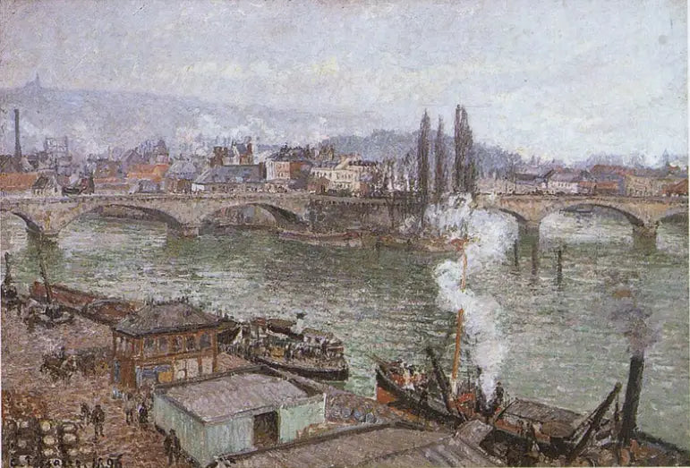 Le pont de pierre à Rouen, temps gris - Camille Pissarro