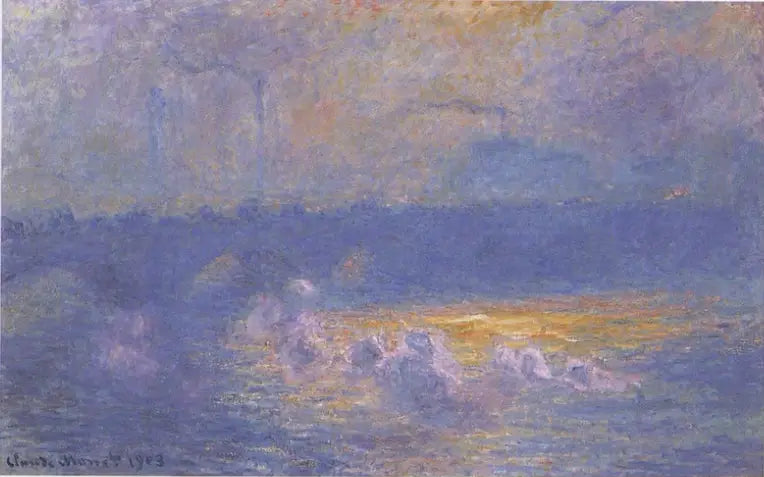 Le pont de Waterloo, effet de soleil avec fumées - Claude Monet