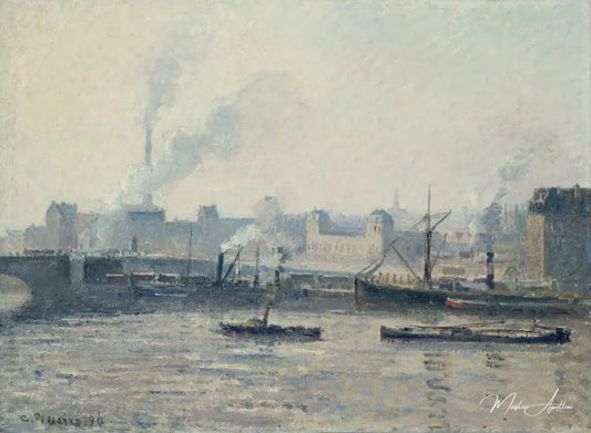 Le pont Saint-Sever, Rouen : Brume - Camille Pissarro - Reproductions de tableaux et peintures haut de gamme