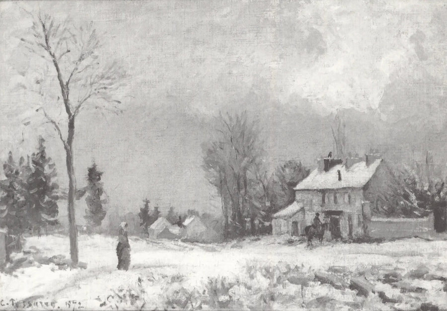 Le Relais de poste, route de Versailles, Louveciennes, neige - Camille Pissarro