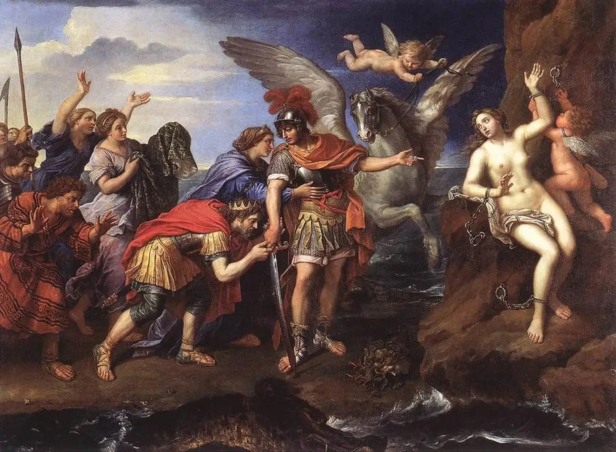 Le Roi Céphée et la Reine Cassiopée remerciant Persée d'avoir délivré leur fille Andromède - Pierre Mignard