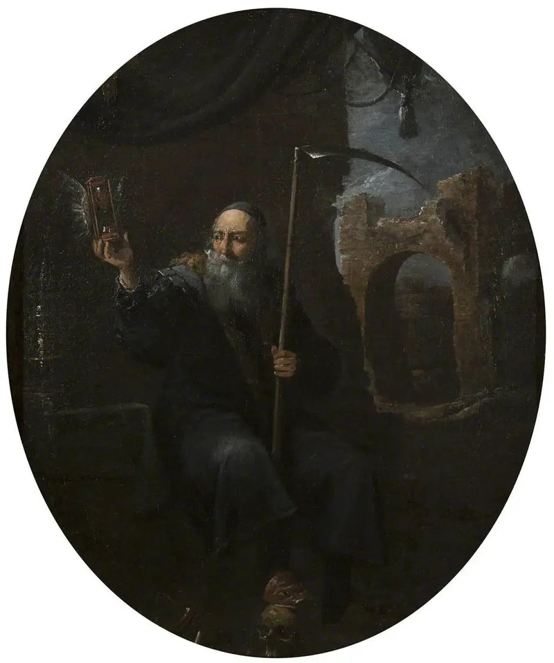 Le temps comme un vieil homme avec une faux et un sablier ailé - David Teniers le Jeune