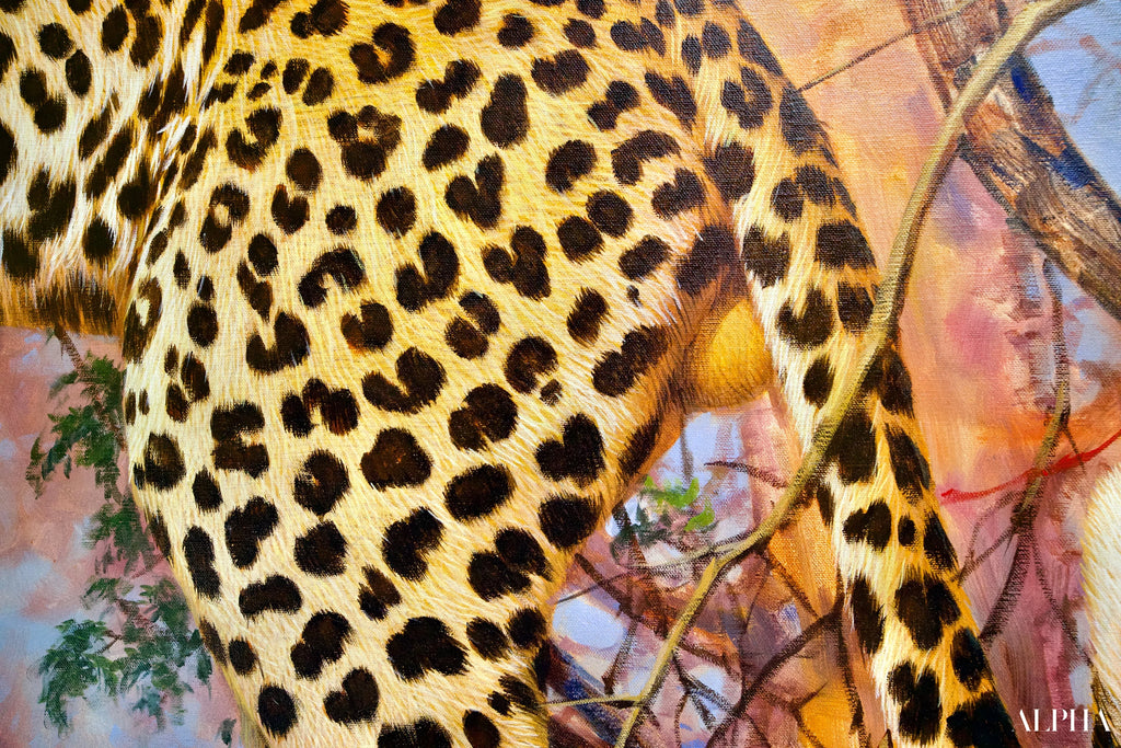 Léopard dans un arbre | 150 x 100 cm Reproductions de tableaux à la peinture à l’huile
