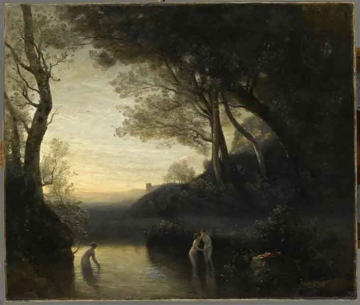 Les Baigneuses de Bellinzone. Effet du soir - Jean-Baptiste Camille Corot image 1 reproduction d’œuvre d’art à l’huile