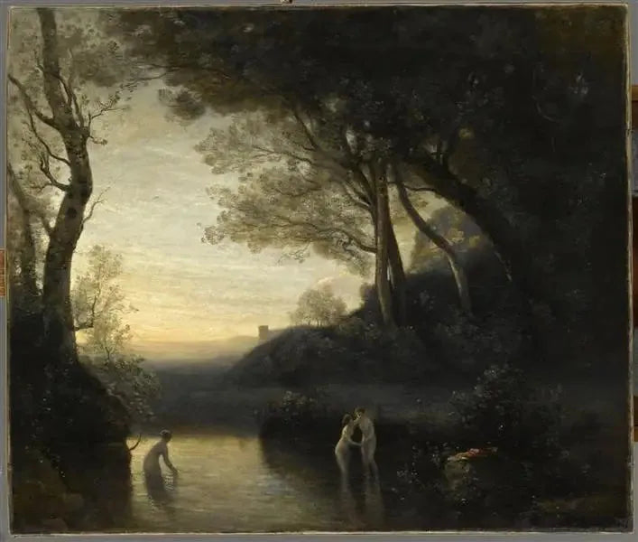 Les Baigneuses de Bellinzone. Effet du soir - Jean-Baptiste Camille Corot image 1 reproduction d’œuvre d’art à l’huile