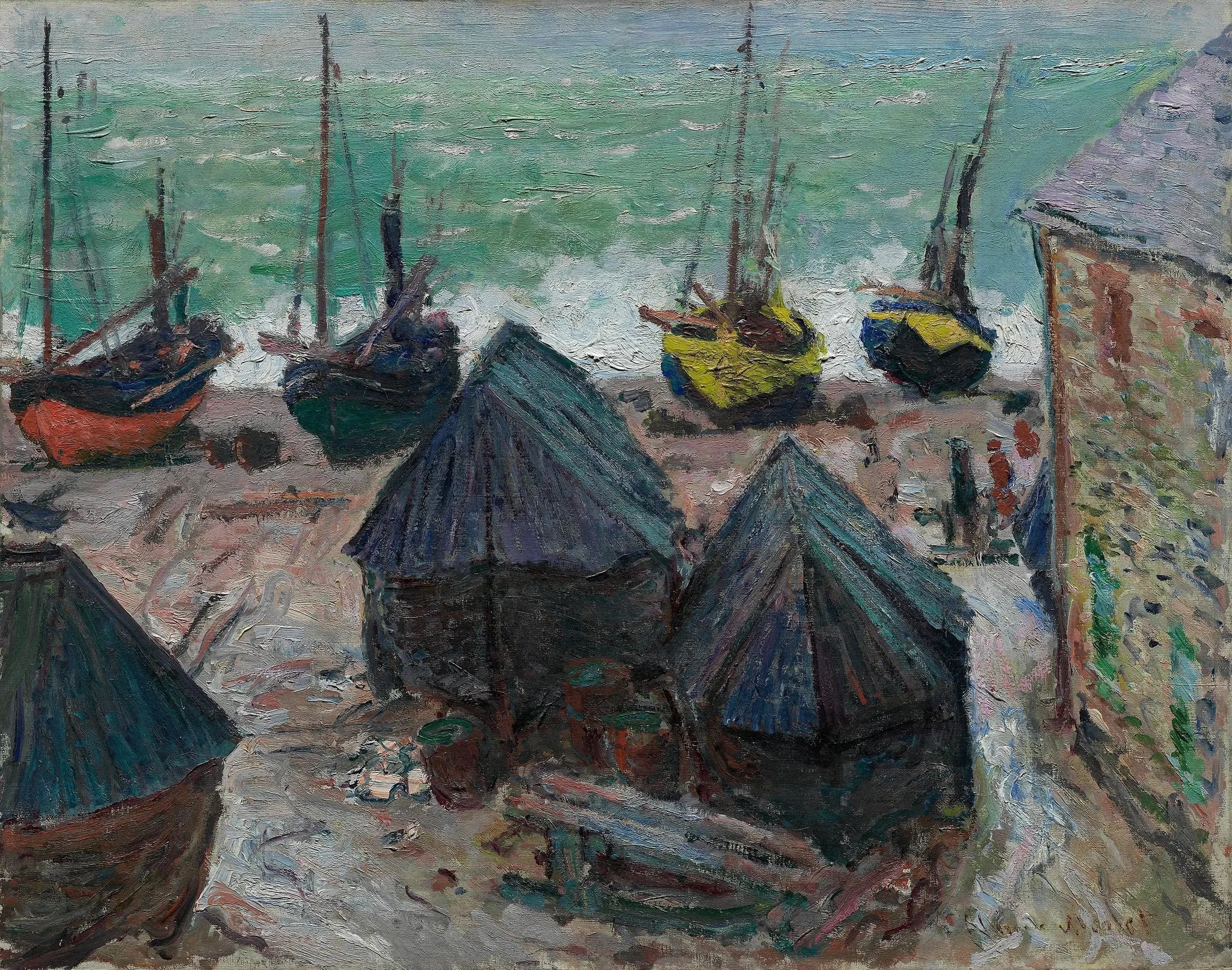 Les bateaux sur la plage à Étretat - Claude Monet image 1 reproduction de peinture à l’huile