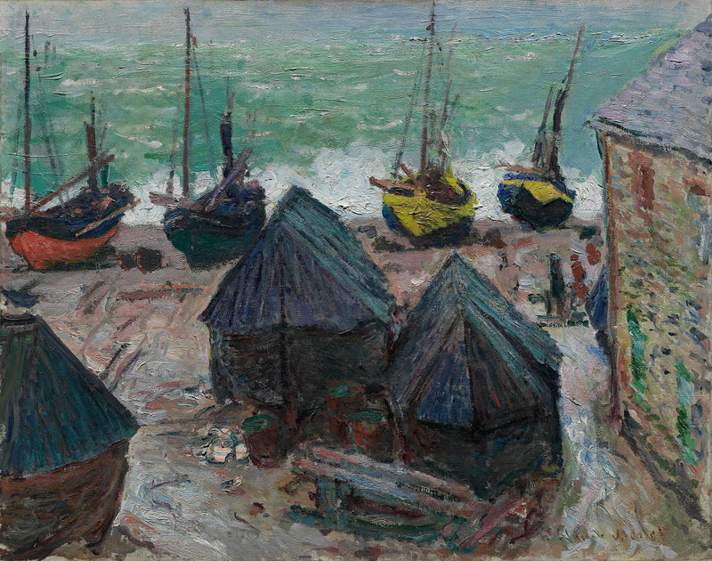 Les bateaux sur la plage à Étretat - Claude Monet