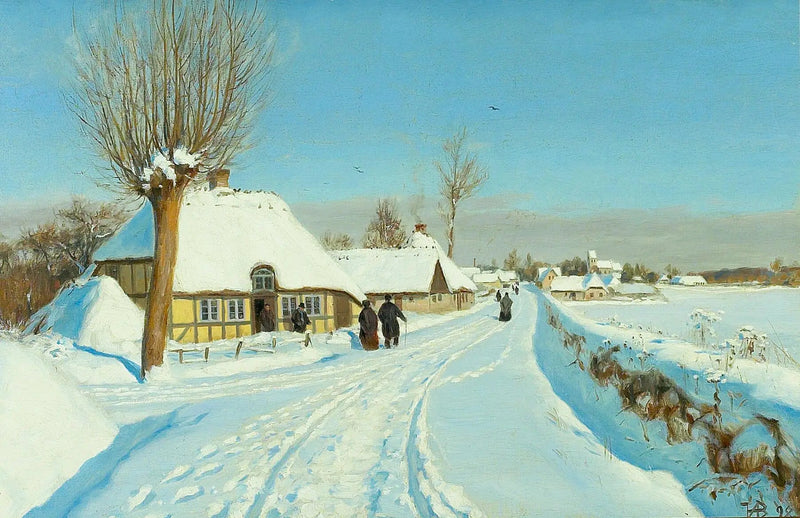 Les fidèles se dirigent vers l'église le matin de Noël. - H. A. Brendekilde