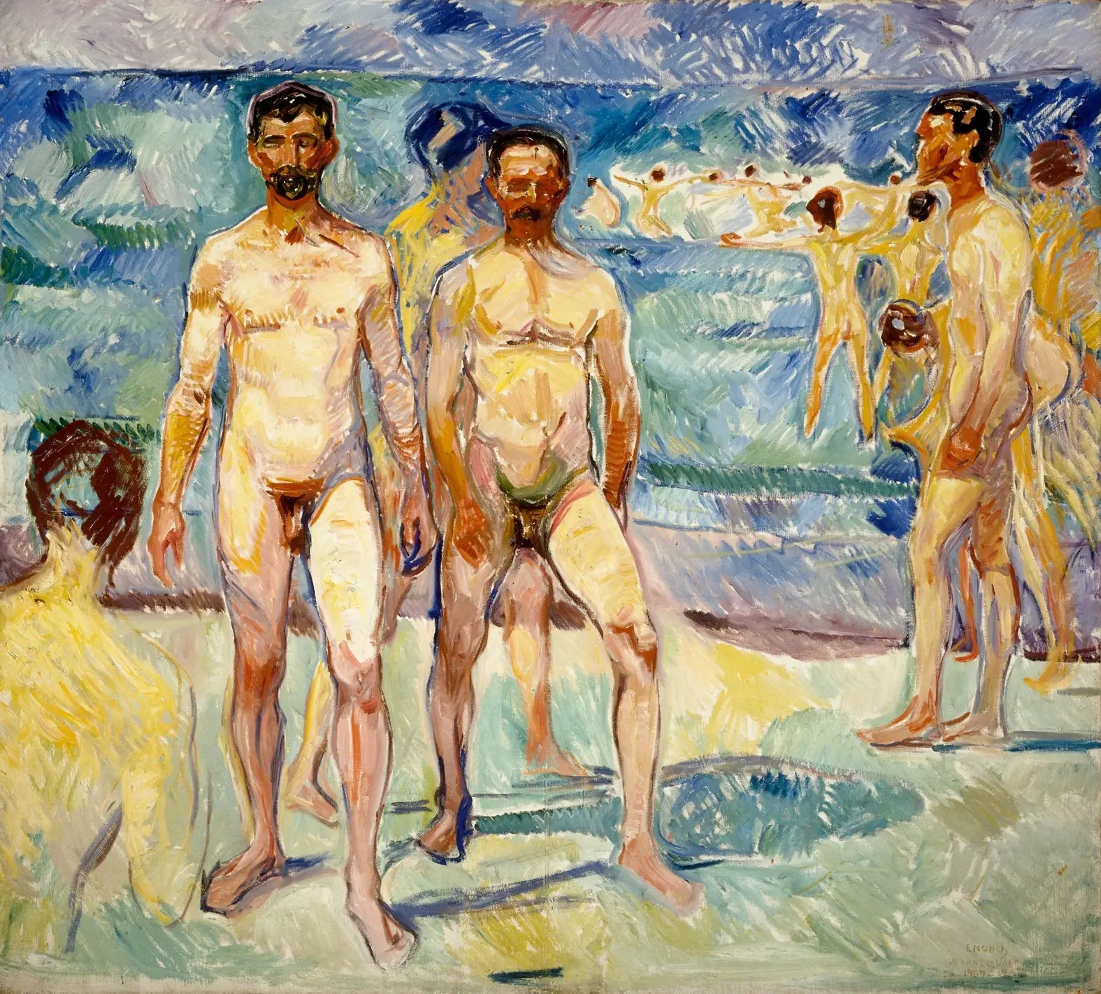 Reproduction du tableau « Les hommes se baignant - Edvard Munch » par Alpha Reproduction en peinture à l’huile