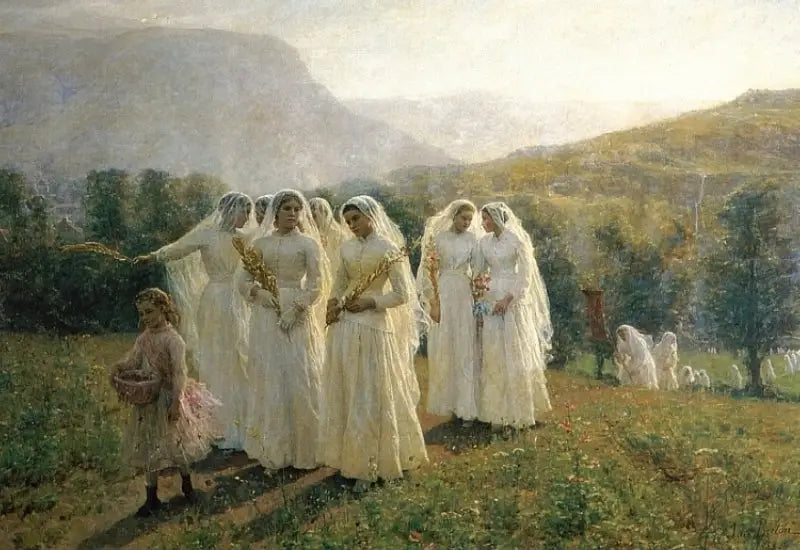 Les jeunes filles se rendent à la procession - Jules Breton