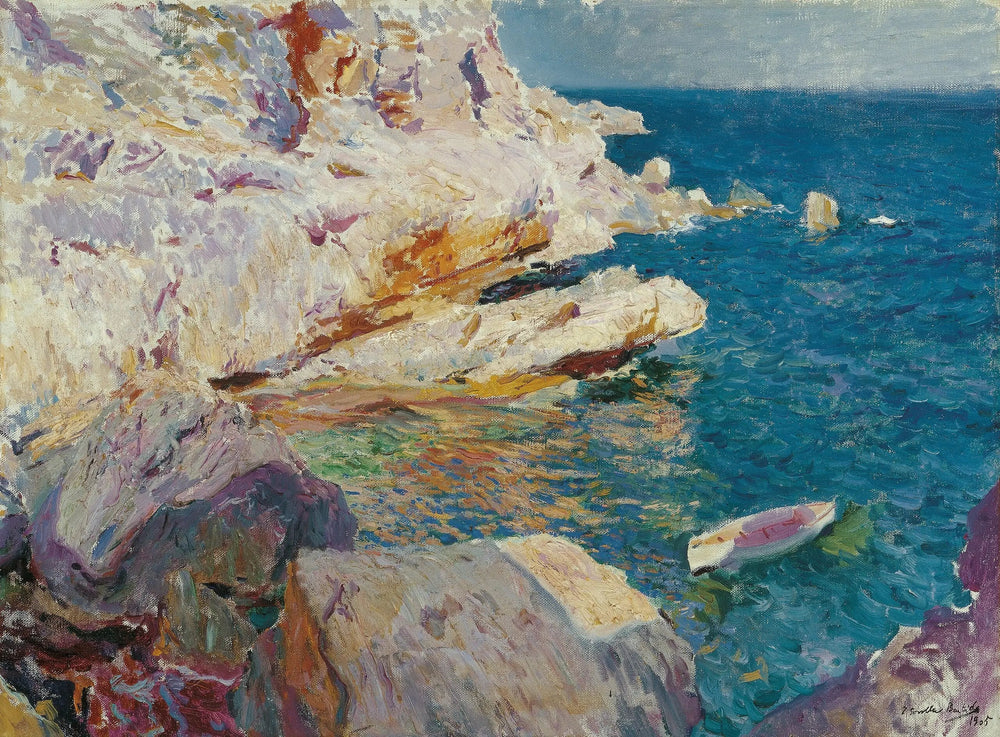 Les rochers de Jávea et le bateau blanc - Joaquín Sorolla image 1 copie peinte à la main à l’huile