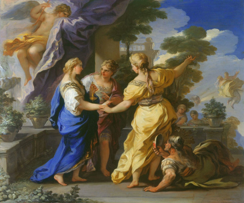 Les sœurs de Psyché lui offrent une lampe et un poignard. - Luca Giordano