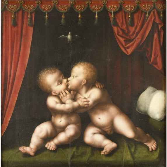 Les saints Enfants s'embrassant - Joos van Cleve image 1 tableau peint à l’huile sur toile