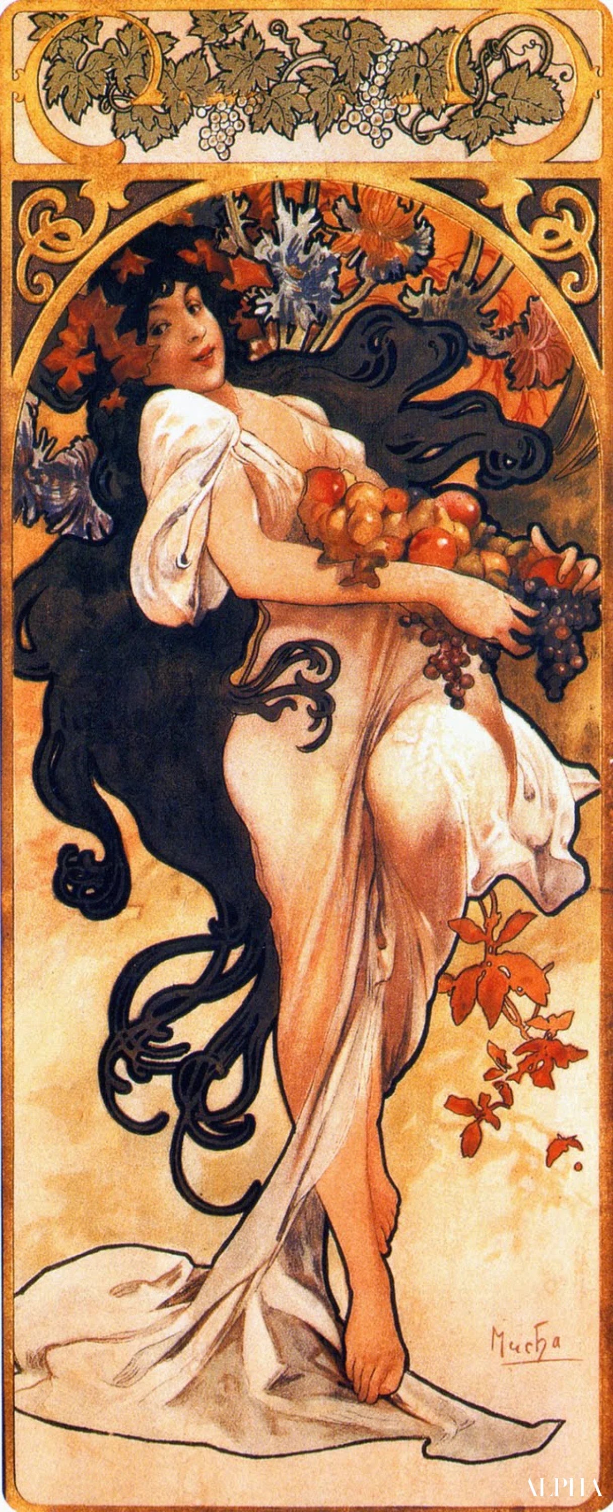 Reproduction du tableau « Les saisons : Automne - Mucha » par Alpha Reproduction en peinture à l’huile