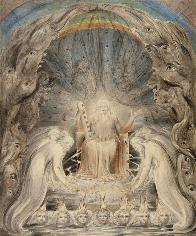 Les vingt-quatre vieillards déposant leurs couronnes devant le trône divin - William Blake