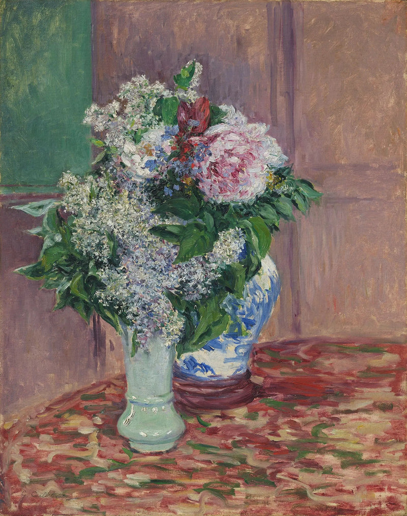 Lilas et pivoines dans deux vases - Gustave Caillebotte