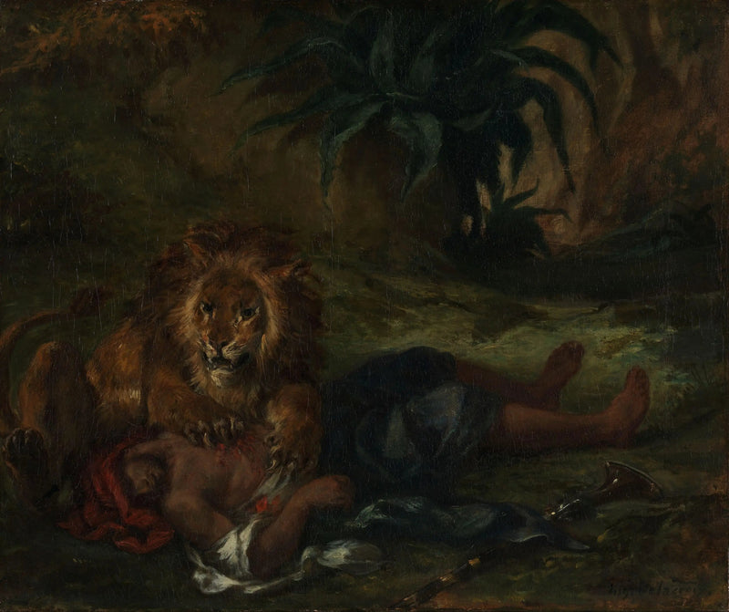 Lion dévorant un arabe - Eugène Delacroix