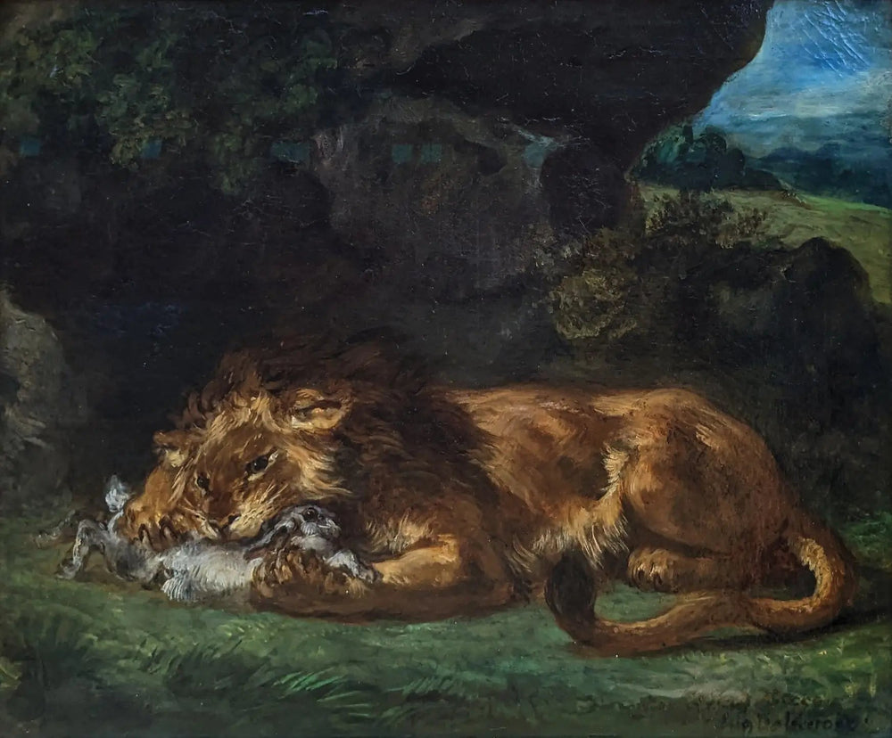 Lion dévorant un lapin - Eugène Delacroix image 1 reproduction réalisée par Alpha Reproduction
