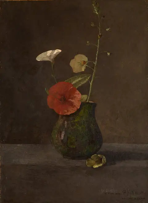 Liserons et coquelicots dans un petit pichet vert - Odilon Redon