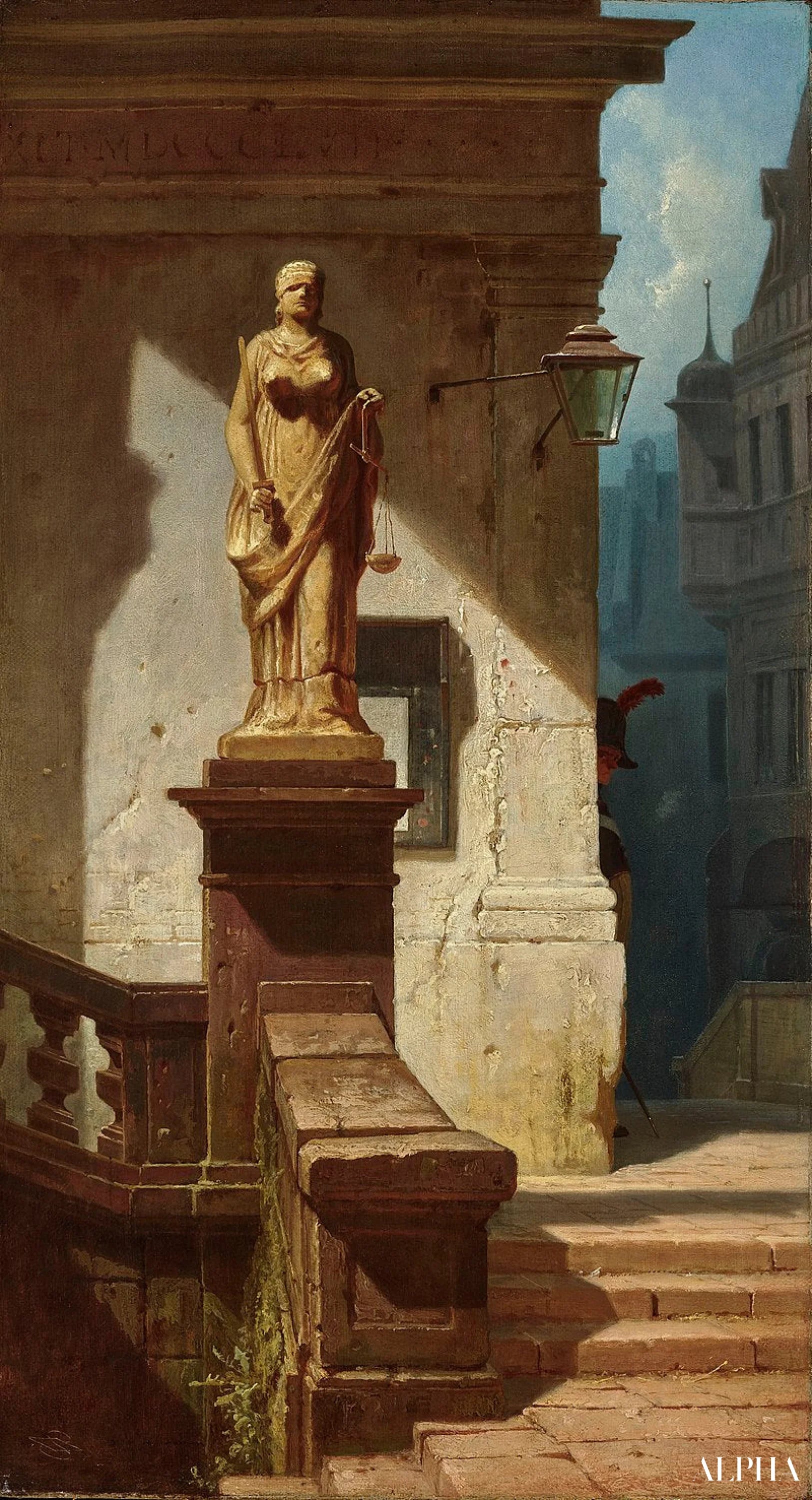 Reproduction du tableau « L'œil de la loi (Justitia) - Carl Spitzweg » par Alpha Reproduction en peinture à l’huile