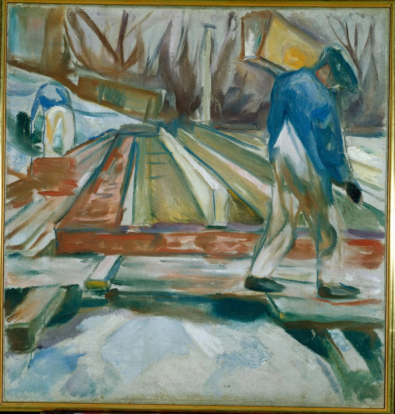 Maçon au travail sur l'immeuble du studio - Edvard Munch