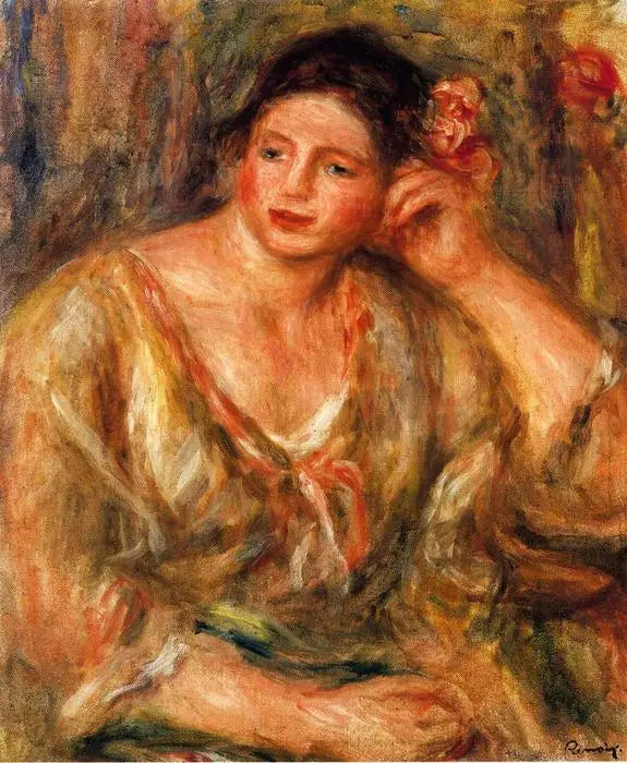 Madeleine appuyée sur son coude avec des fleurs dans les cheveux - Pierre-Auguste Renoir