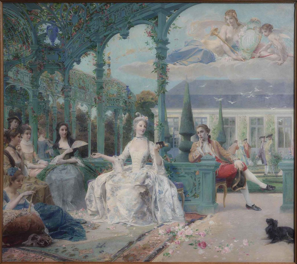 Mademoiselle de Clermont et le comte de Melun à la Maison de Sylvie en 1724 - Luc-Olivier Merson image 1 reproduction de peinture à l’huile