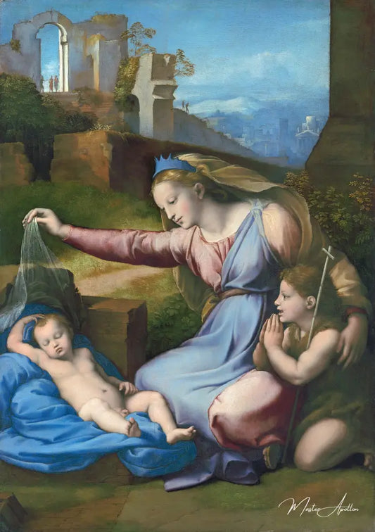 Madone avec l'enfant dormant et Saint Jean - Raphaël (peintre) - Reproductions de tableaux et peintures haut de gamme