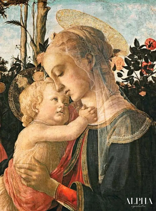 Madone et enfant avec saint Jean Baptiste, détail de la Madone et de l'enfant - Sandro Botticelli - Reproductions de tableaux et peintures haut de gamme